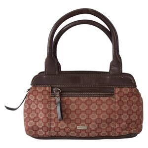 Vintage Nine West Tapestry Mini Handbag Brown Faux Leather Top Handle Purse Y2K